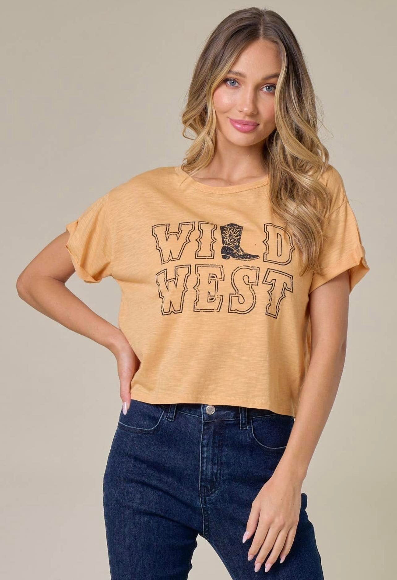 Saints & Hearts Mustard Wild West Graphic Cropped Tee