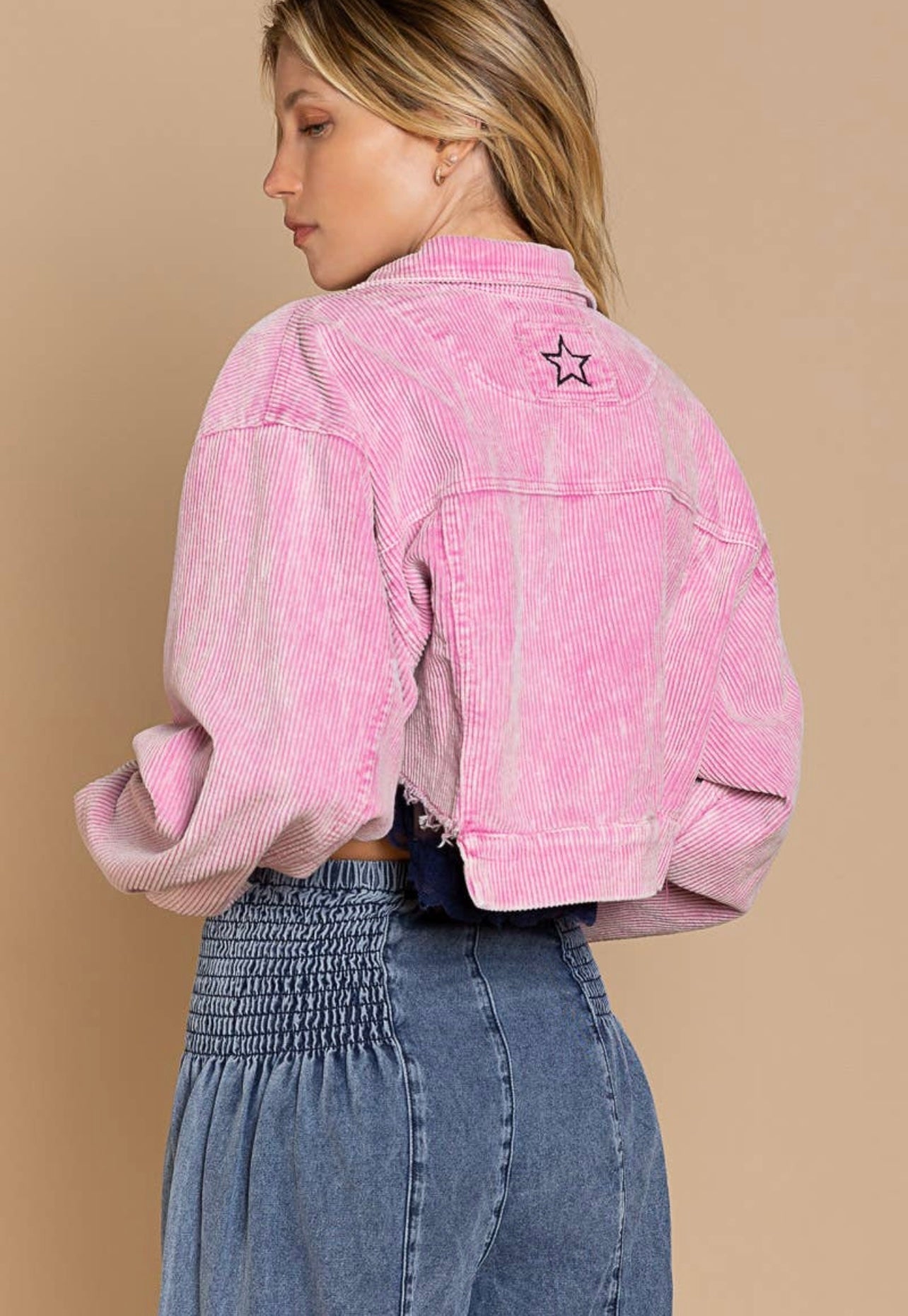 Cropped Corduroy Jacket In Bubblegum Pink
